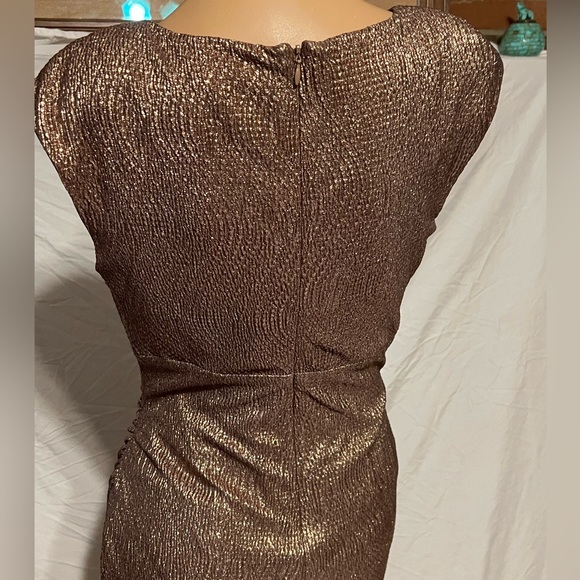SOLD!  Sz 8 Ralph Lauren Golden Shimmer Textured Ruched Midi Dress - Picture 8 of 14